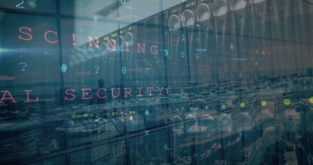 Image of cyber attack warning over server room