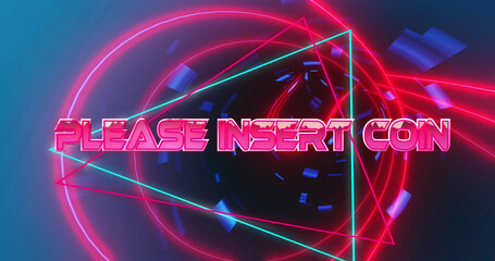 Image of please insert coin text over moving digital tunnel