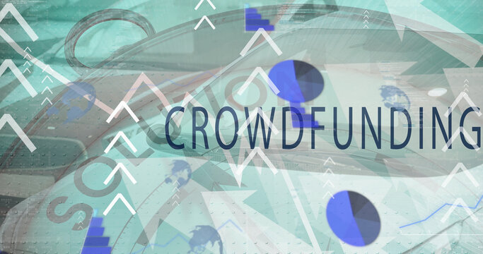 Image of arrows and graphs over crowdfunding, solution and cars - Powered by Adobe