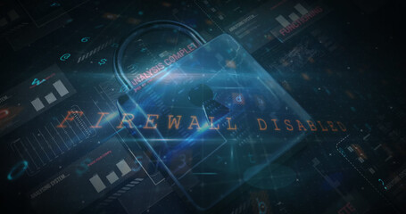 Image of warning data processing, online security padlock