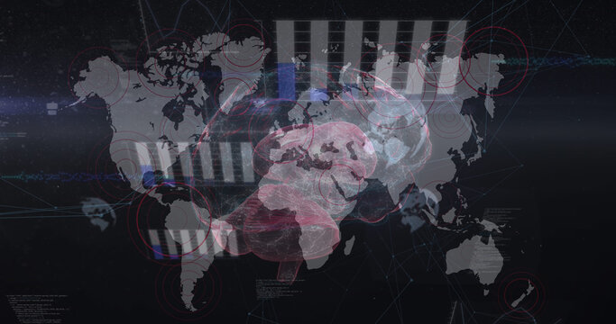 Image of data processing over world map