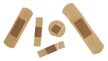 Set adhesive bandage isolated on white, top view