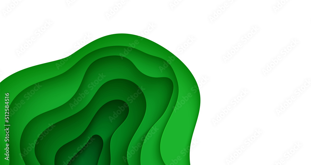 Wall mural abstract green background in paper cut style. 3d layout wallpaper cut out from cardboard. modern tem