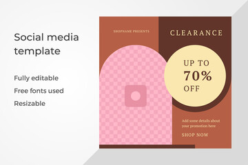 Shopping sale discount geometric shape pastel marketing internet social media post template vector