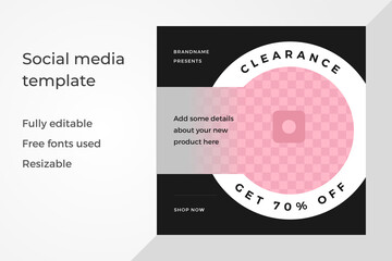Naklejka premium Black white circle shopping sale discount fashion business retail social media post template vector