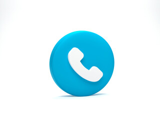 3D rendering, 3D illustration. Phone icon button on white background. Telephone symbol