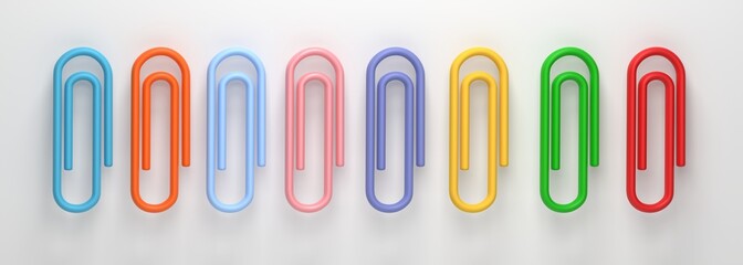 3D render, 3D illustration. Paperclip icon set. Paperclip attachment isolated on white background. Tool for paper and document.