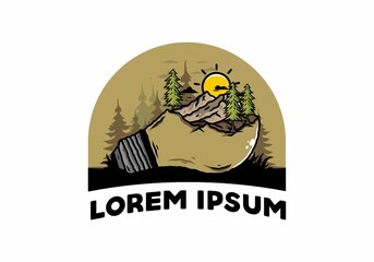 Mountain landscape on bulb lamp illustration