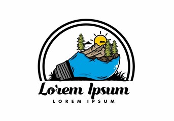 Fototapeta premium Mountain landscape on bulb lamp illustration