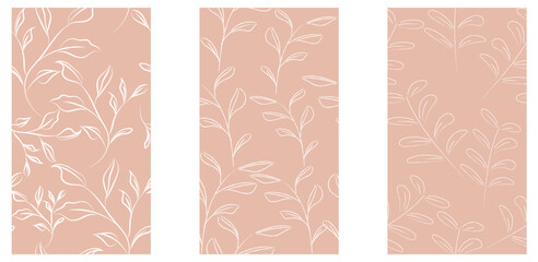 set of abstract leaves seamless pattern in bohemian style. vector Illustratio