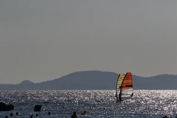 Windsurfers in Mallorca island in summer