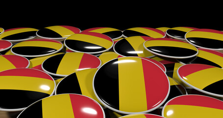 3D rendering of Belgia flag pins on a wooden table for politics, support and nationalism