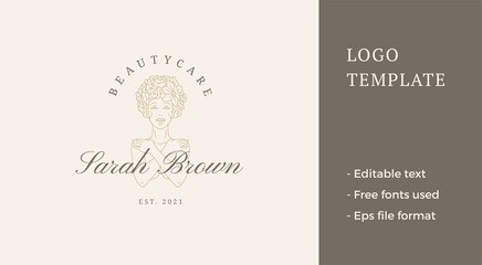 Flower hairstyle naked body woman hiding breast minimalist portrait line art logo vector