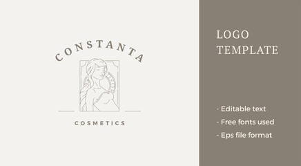 Antique elegant woman with long hair premium wellness minimalist line art logo vector illustration