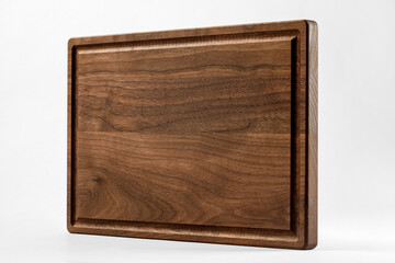 Brown wood cutting board on a white background