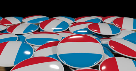 3D rendering of Luksemburg flag pins on a wooden table for politics, support and nationalism