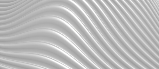 white plastic wave parallel lines background Wave of a bent curve 3d illustration