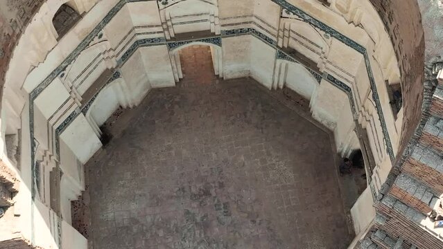A beautiful top angel shot of breathtaking Interior view of Uch Sharif  on a sunny day