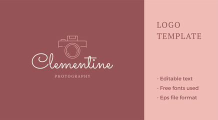 Minimalist retro photo video camera professional photographer business card line art logo vector - obrazy, fototapety, plakaty