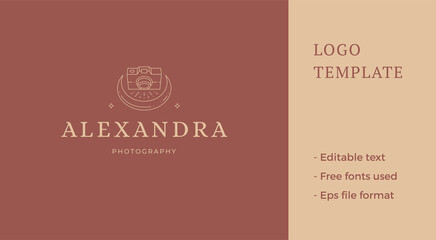 Elegant magic photo video camera shooting half moon with illuminated glare top view line art vector