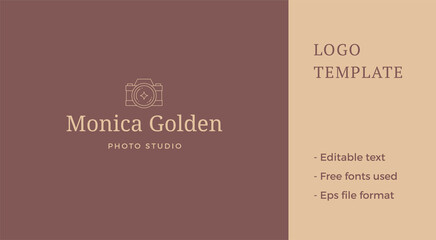 Monochrome simple line art camera photo video shooting logo template with place for text vector