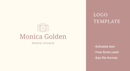 Monochrome simple line art camera photo video shooting logo template with place for text vector