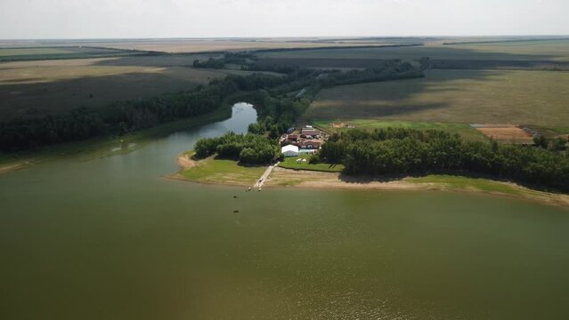 smooth video from a copter, Zaimka reservoir, boats, flyboarding