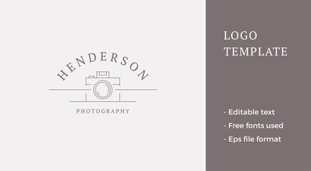 Obraz premium Monochrome line art photo camera modern photography device for shooting video and photo logo vector