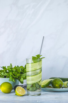 Detox cocktail with mint, cucumber and lime or mojito cocktail