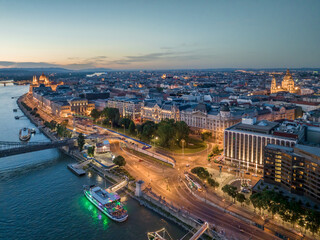 Fototapeta na wymiar Hungary - Budapest at night from drone view