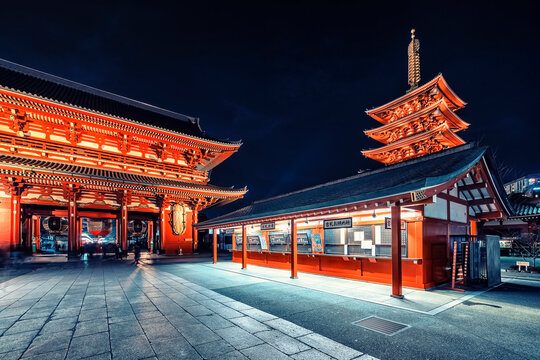 Senso-Ji pagoda and temple in evening in Tokyo, Japan
