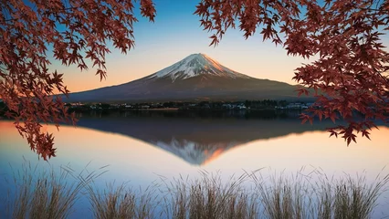 Papier Peint photo autocollant Mont Fuji Mount Fuji viewed from Kawaguchi lake at sunset, Japan