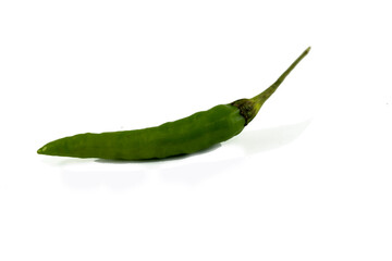 Photo of green chili on white background.