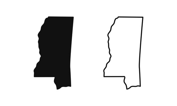 Mississippi outline state of USA. Map in black and white color options. Vector Illustration..