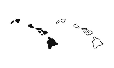 Hawaii outline state of USA. Map in black and white color options. Vector Illustration..