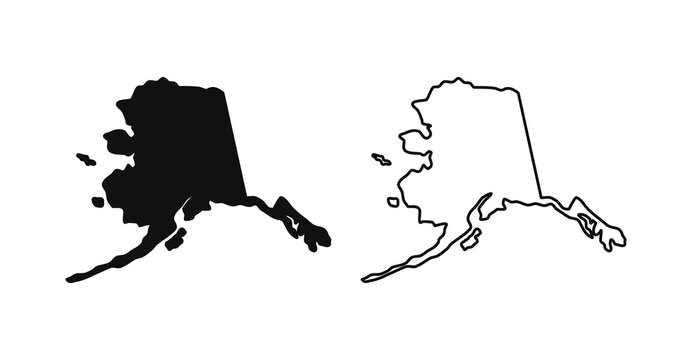 Alaska outline state of USA. Map in black and white color options. Vector Illustration..