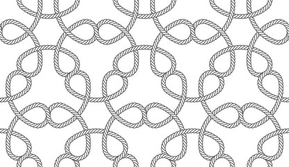 Vector seamless black line template composed of intertwined ropes. Isolated on white background.