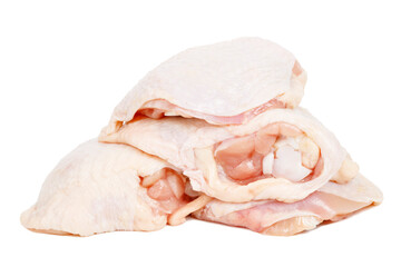 Raw chicken thigh meat on a white background.