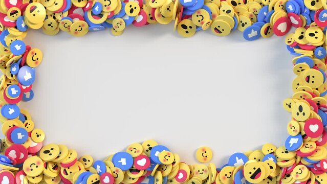 Frame of social media unique design emojis and likes 3D animation