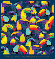 Vector Eps seamless pattern of Polygonal  toucan bird heads. © NPD stock