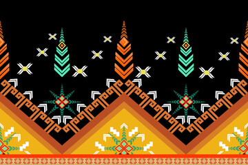 orange triangle decorated with Red flowers in the center, top, bouquet of plants, orange, green, beautiful gradation on a black background.