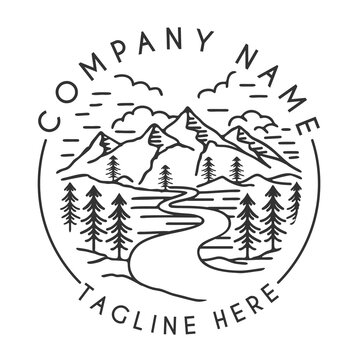 monoline design. hills and nature. perfect for camping and adventure logos.