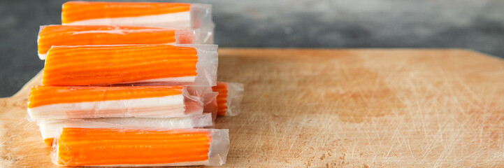 crab stick fresh  seafood meal food snack on the table copy space food background rustic top view pescatarian diet  © Alesia Berlezova