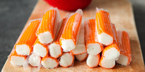 crab stick fresh  seafood meal food snack on the table copy space food background rustic top view pescatarian diet  © Alesia Berlezova