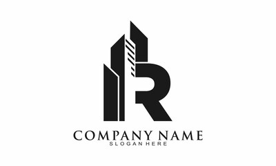 Letter R with skyscraper vector logo