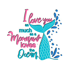 Mermaid card with hand drawn sea elements and lettering.