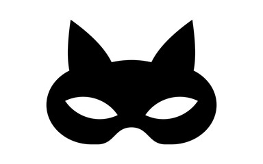 Adult cat mask vector icon. Black bdsm fetish masquerade costume eye mask silhouette hidden person face. Simple design incognito sex party woman or man cosplay clip art illustration.