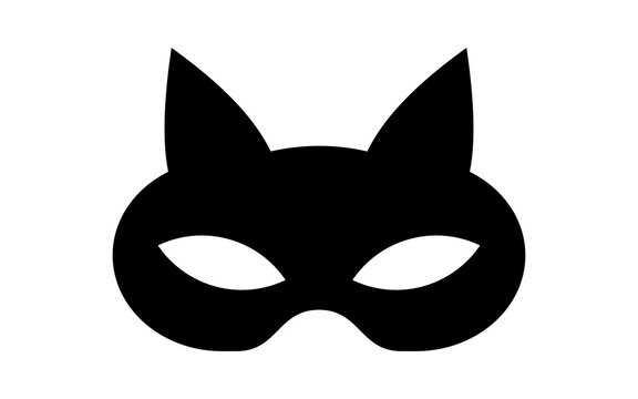 Adult cat mask vector icon. Black bdsm fetish masquerade costume eye mask silhouette hidden person face. Simple design incognito sex party woman or man cosplay clip art illustration.