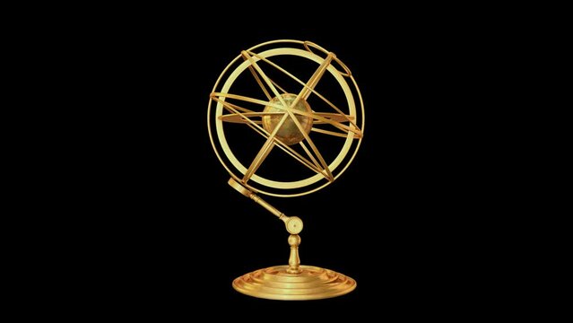 Armilary Sphere animation.Full HD 1920&times;1080.7 Second Long.Transparent Alpha video.