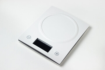 Electronic kitchen scales on a white background. Kitchen appliances.